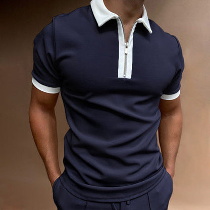 Herren Poloshirt Modern Stehkragen Reißverschluss Slim Fit