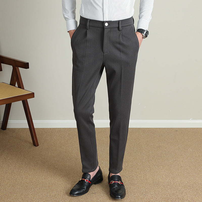 Herren Business-Hose Slim Fit Nadelstreifen Schwarz Modern - BerlinGlamour