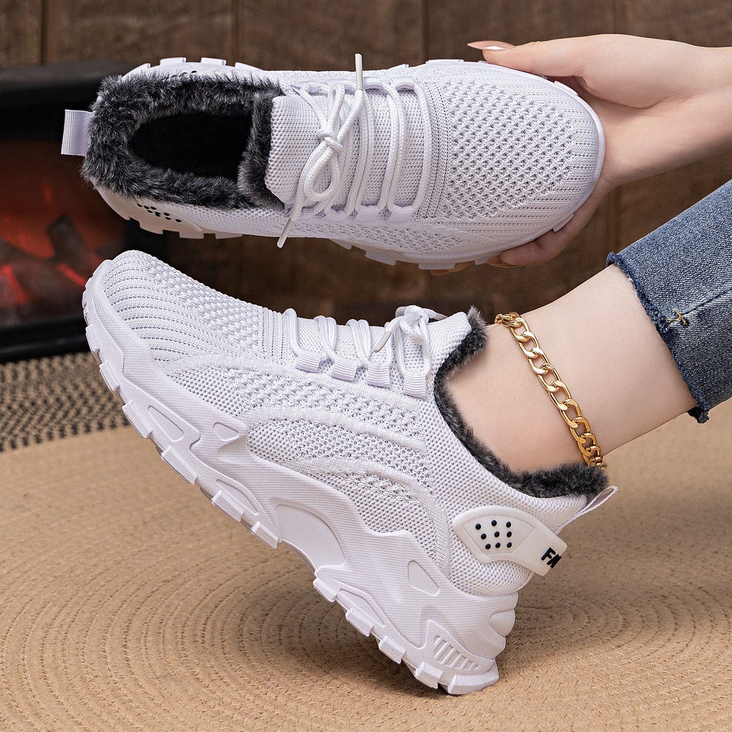 Damen Sneaker Warm Flauschig Rutschfest Winter
