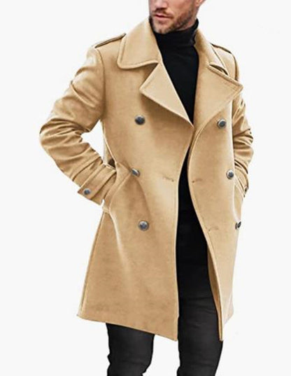 Herren Doppelknebelmantel Modern Elegent Schwarz