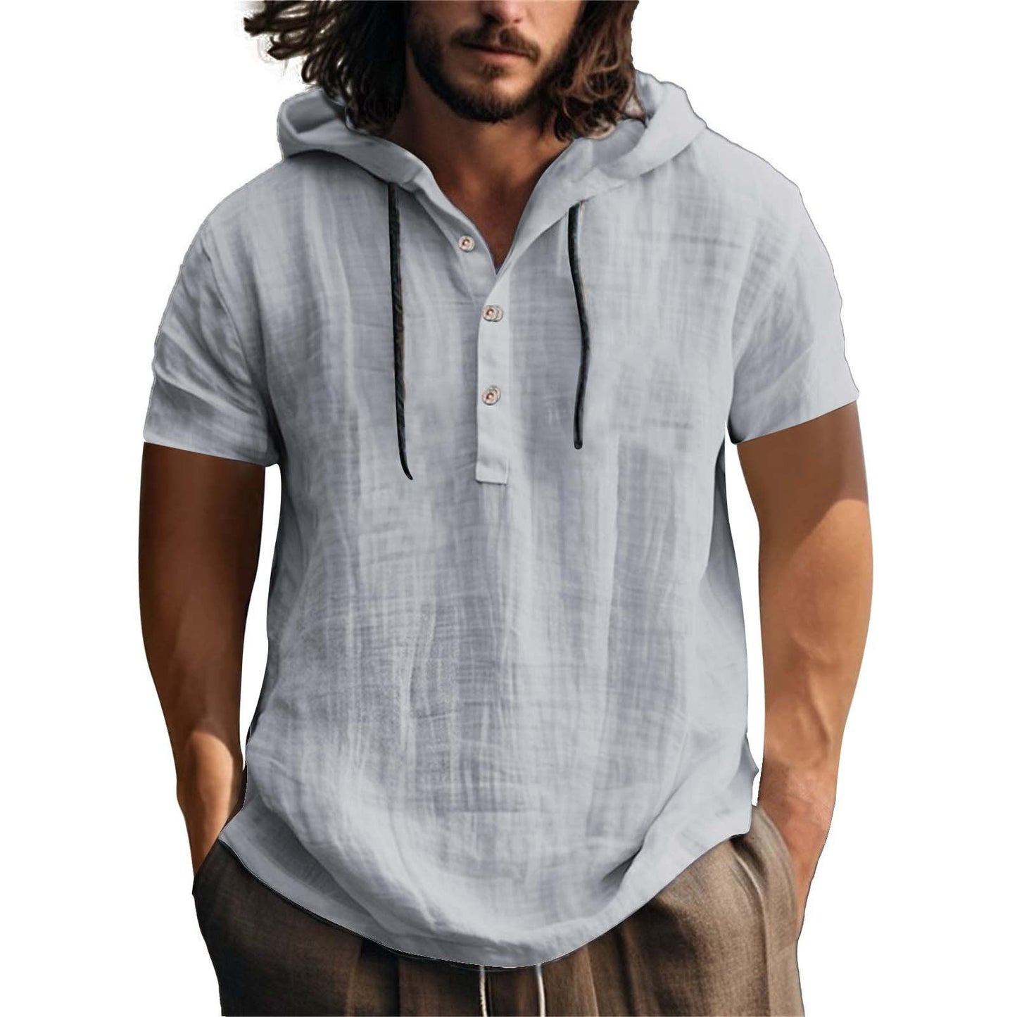 Herren Hoodie Kurzarm Lässig Mit Knöpfen Modern