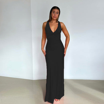 Elegantes Satin Kleid Damen Slim Fit Abendkleid