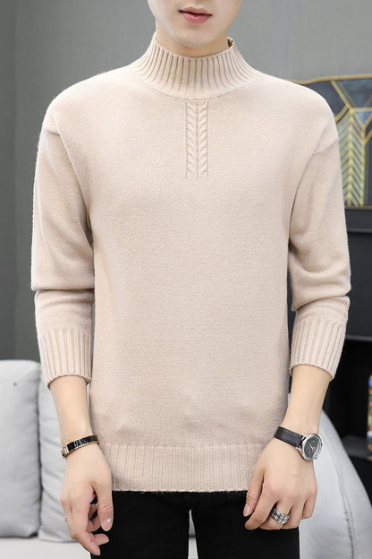 Herren Strickpullover Hochkragen Rippstrick Modern