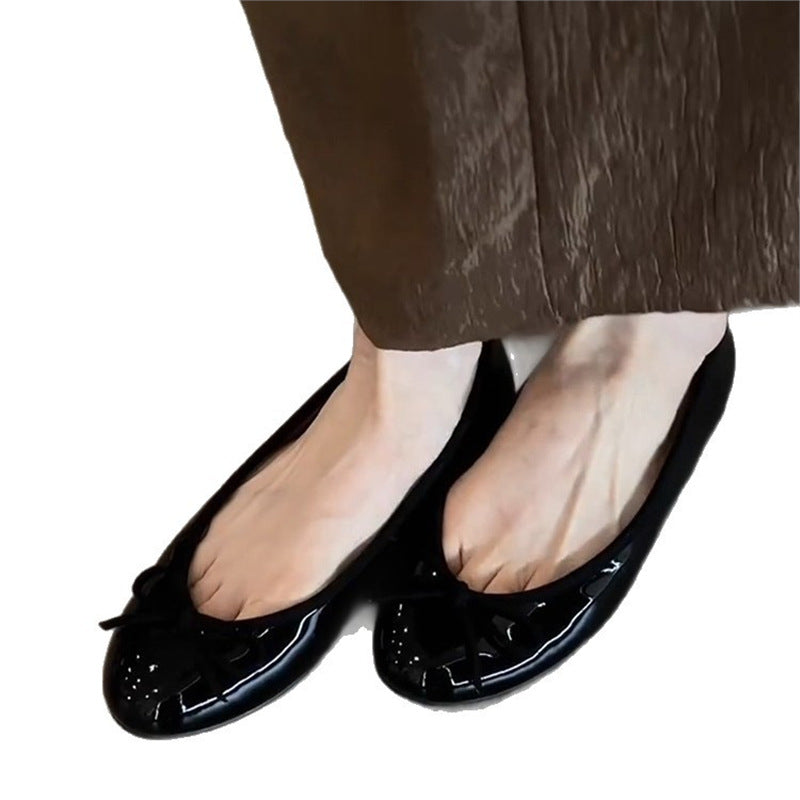 Damen Ballerinas Glänzend Strukturiert Mode Schuhe