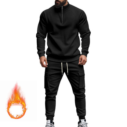 Herren Sportset Fleece Reißverschluss Cargohose Jogginganzug