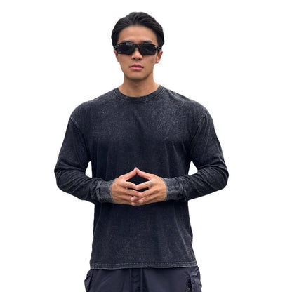 Herren Langarmshirt Weich Baumwolle Stone Wash Effekt