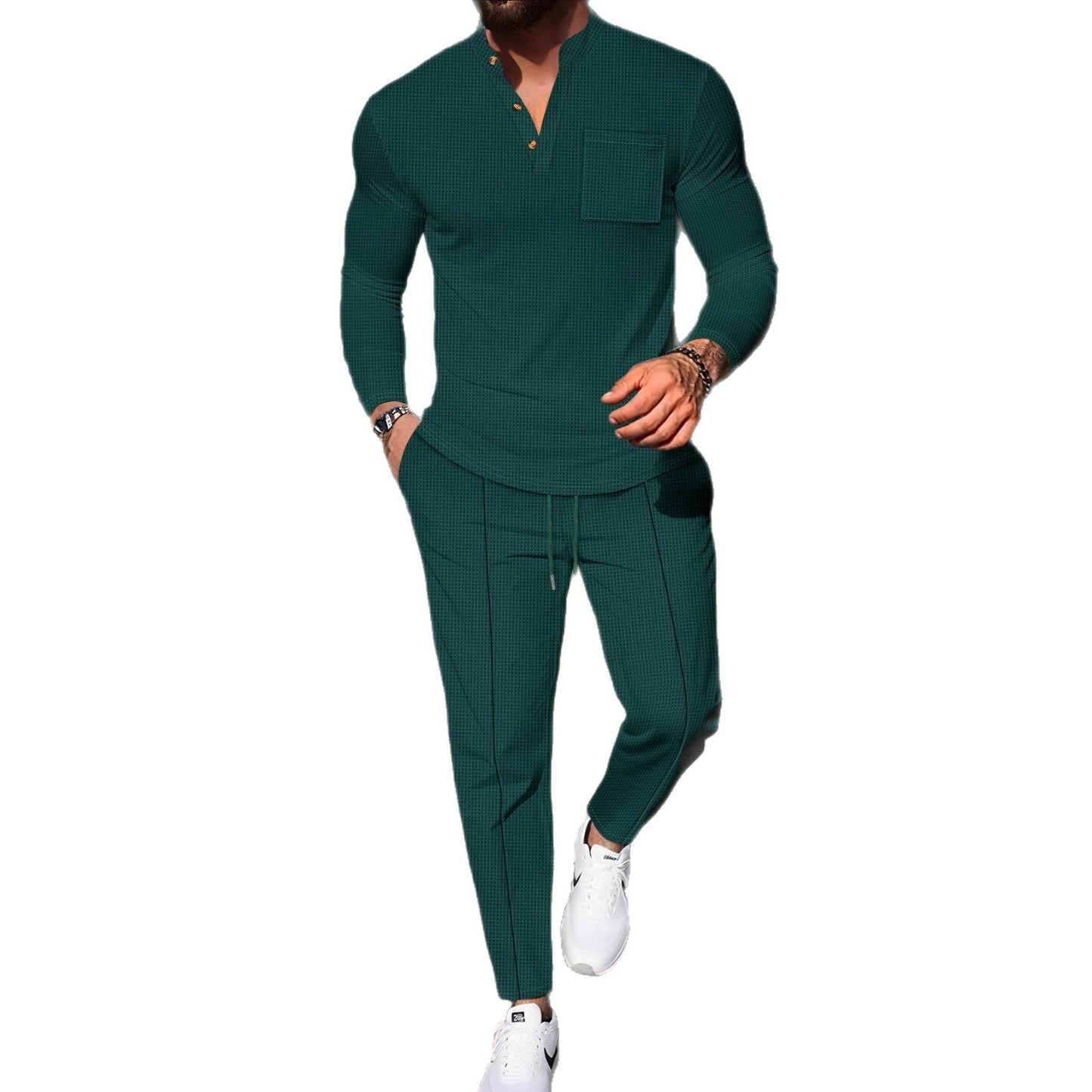 Herren Anzug Modern Stehkragen Knopfleiste Freizeit