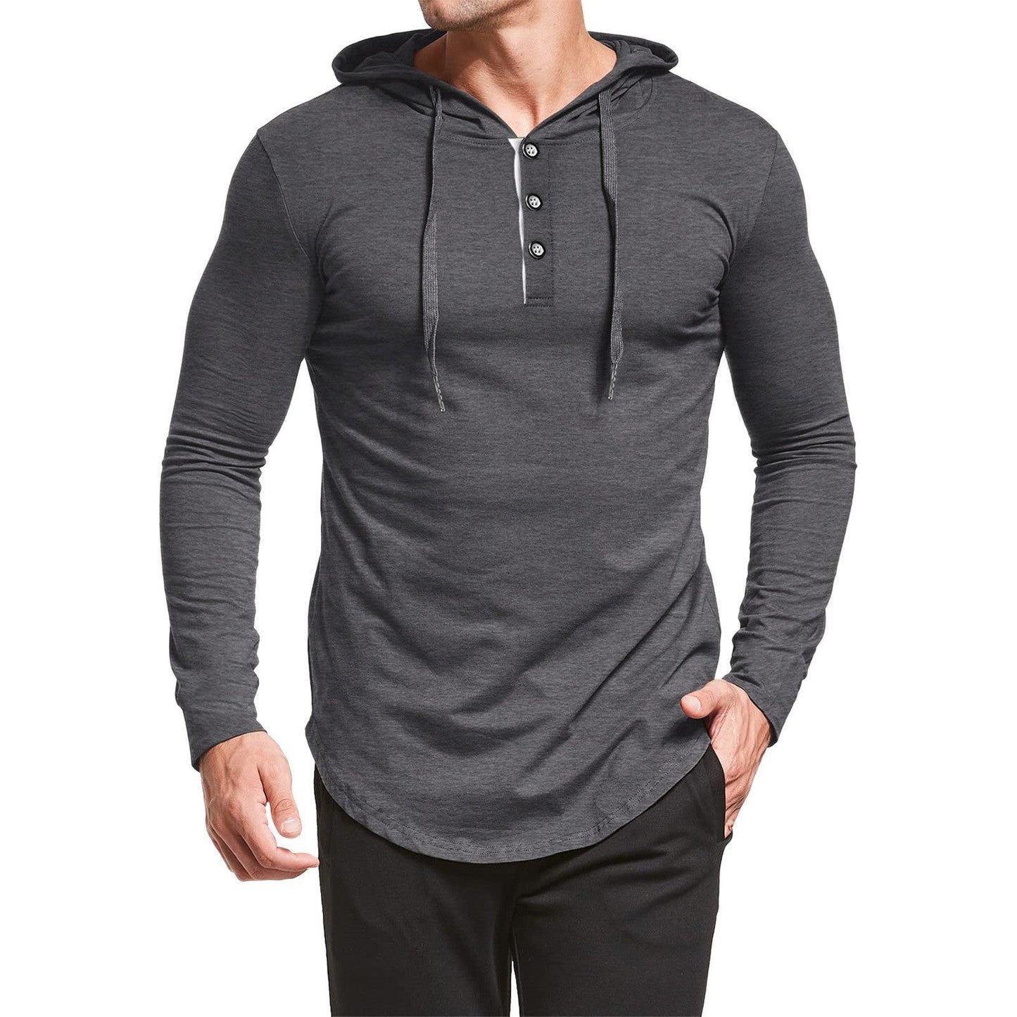 Herren Hoodie Langarm Modern Sportlich Mit Knöpfen