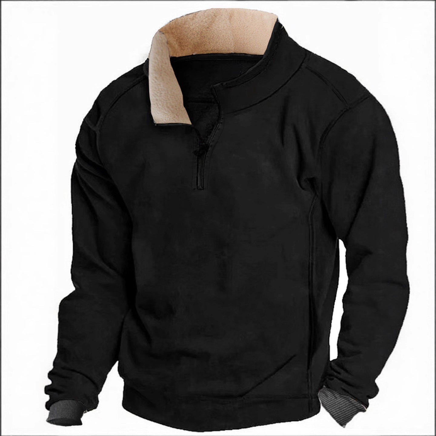 Herren Fleece-Pullover Warm Mit Kragen Und Taschen