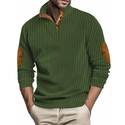 Herren Strickpullover Elegant Reverskragen Leder Detail