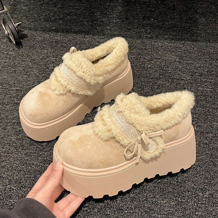 Damen Plateau Pantoletten Weich Flauschig Warm