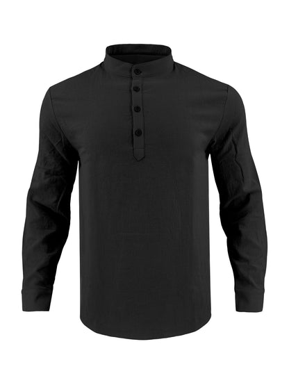 Herren Langarmhemd Elegantes Modell Stehkragen Strukturiert