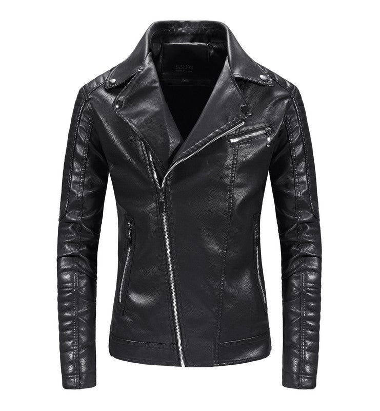 Herren Lederjacke Bikerstil Schwarz Kunstleder - BerlinGlamour