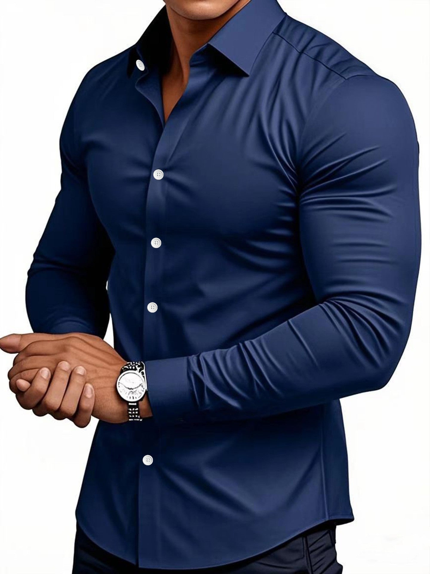 Herren Langarmhemd Elegant Slim Fit Kragen