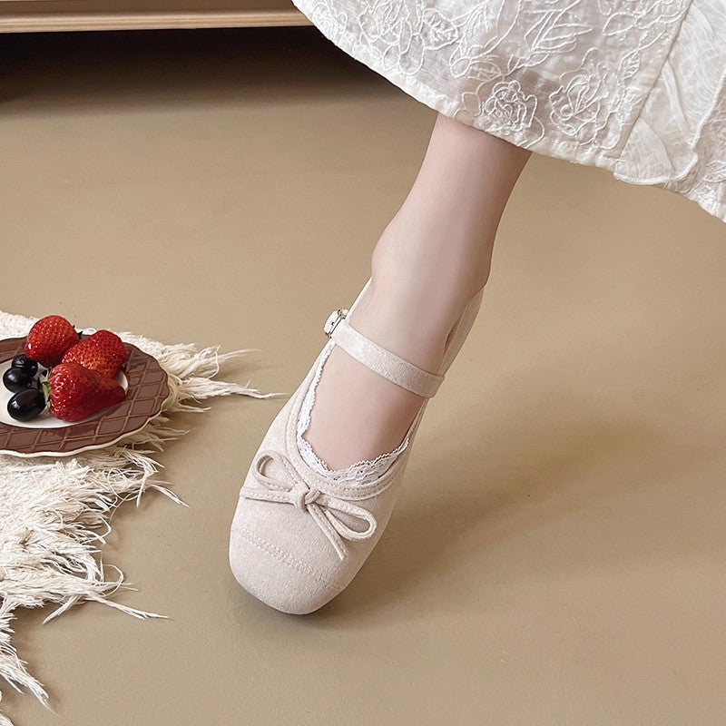 Damen Ballerinas mit verstellbarem Riemen Spitzenbesatz Elegant