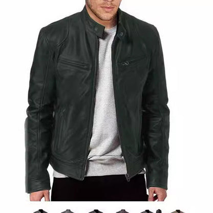 Lederjacke Herren Klassisch Elegant Reißverschluss Taschen