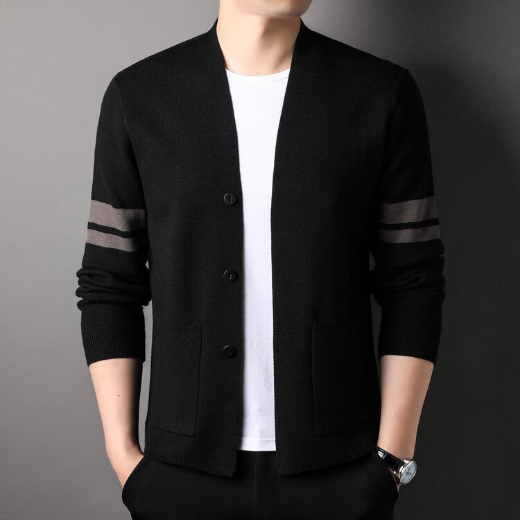 Herren Strickcardigan Modern Niedriger Kragen Streifen
