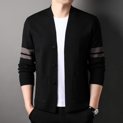Herren Strickcardigan Modern Niedriger Kragen Streifen
