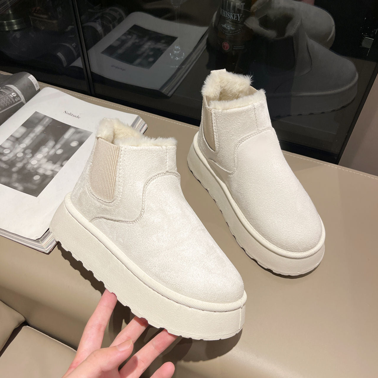 Damen Winterboots Warm Fleece gefüttert Elastisch