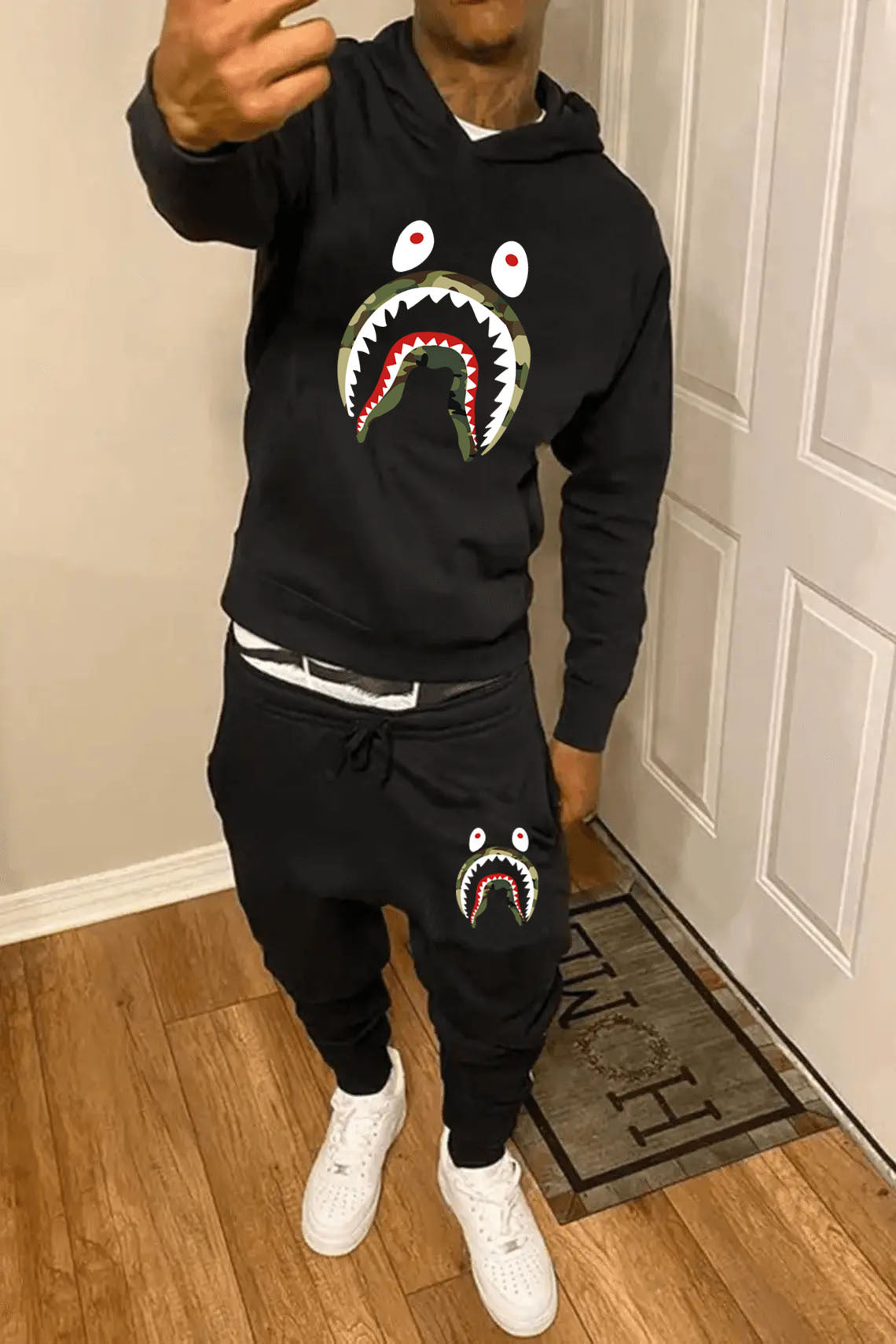 Herren Sportset Haifisch Motiv Jogginganzug Streetwear
