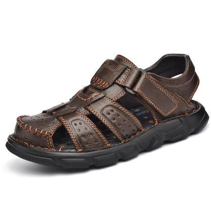 Herren Leder Sandalen Rutschfest Verstellbar Klettverschluss