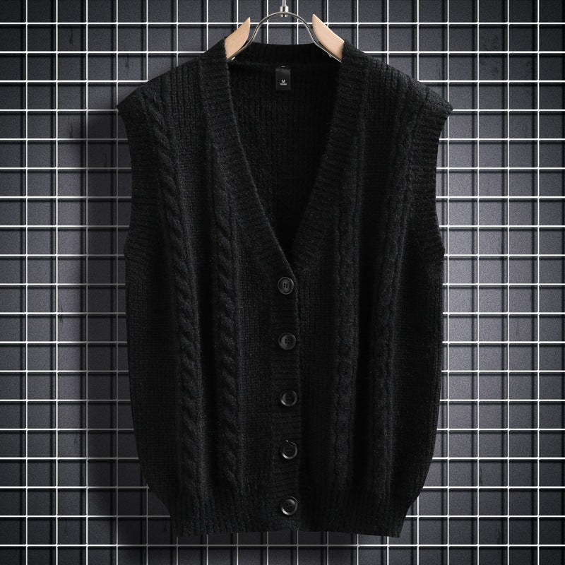 Herren Strickjacke Ärmellos Zopfmuster Modern