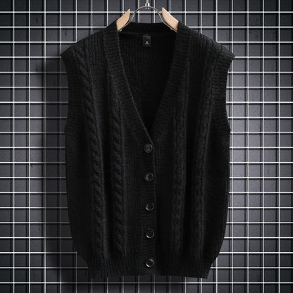 Herren Strickjacke Ärmellos Zopfmuster Modern