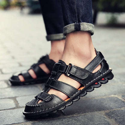 Herren Ledersandalen Bequem Verstellbar Rutschfest Sommer