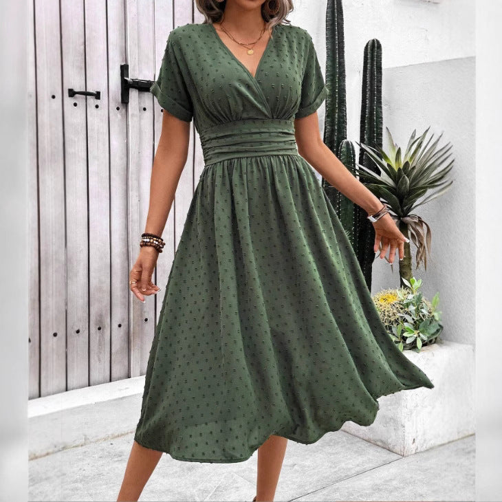 Elegantes Damen Midikleid V-Ausschnitt Figurformend