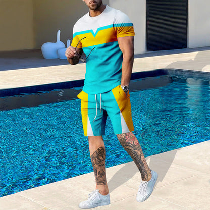Herren Sport Set Kurzarm Kontrast Farben Modern