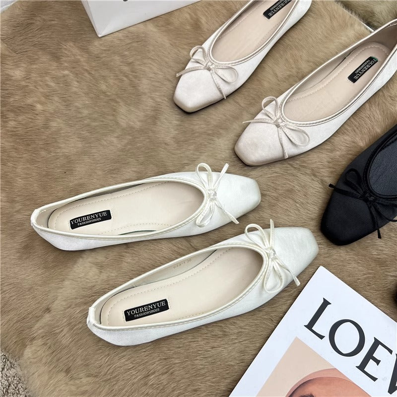 Damen Ballerinas Elegant Schleife Flach