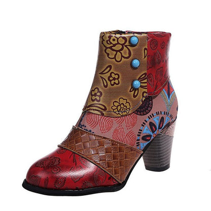 Damen Stiefeletten Elegante Floral Schuhe mit Knöpfen