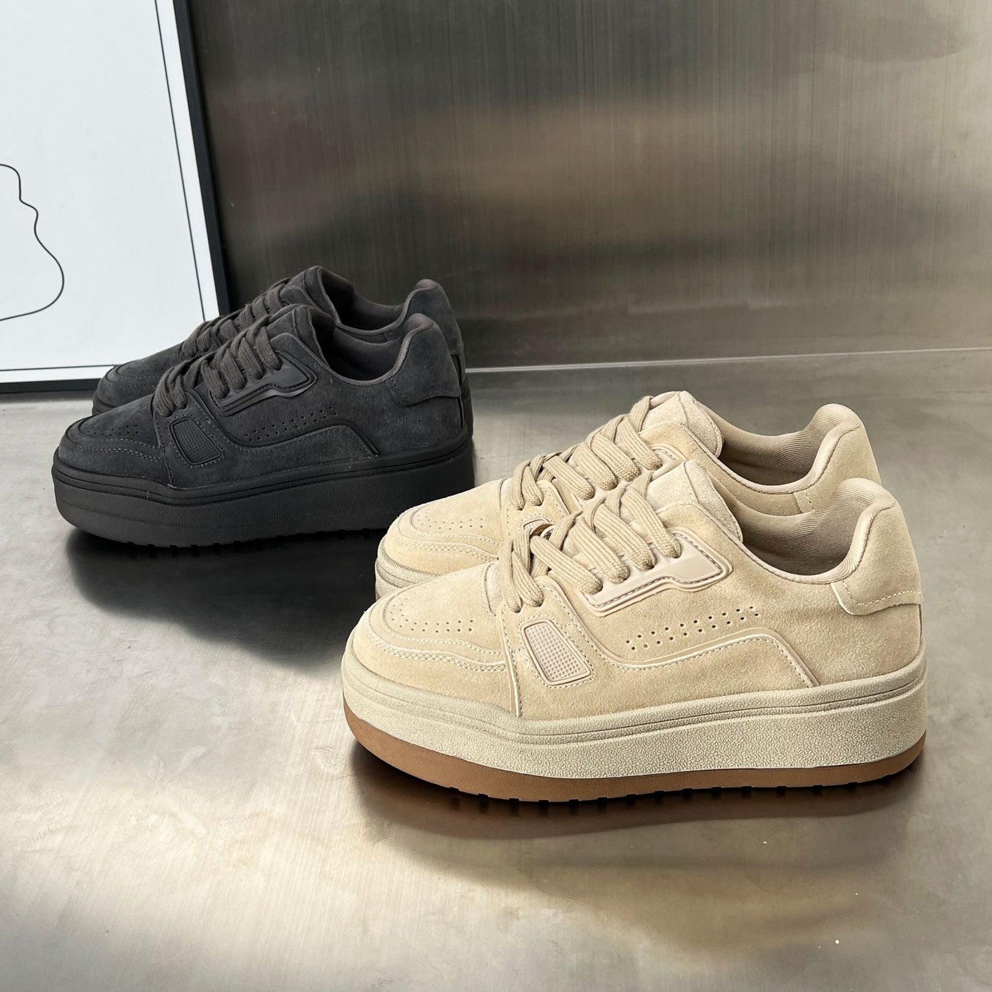 Damen Sneaker Chunky Wildleder Bequem Rutschfest