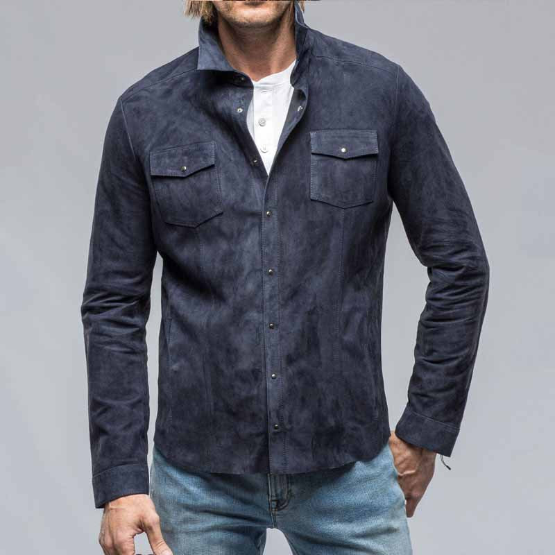 Lederjacke Herren Wildleder Bikerjacke Schwarz