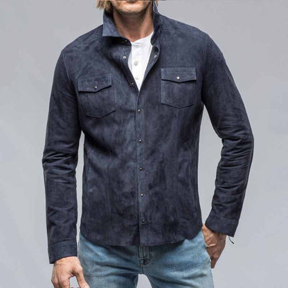 Lederjacke Herren Wildleder Bikerjacke Schwarz