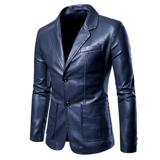 Herren Blazer Slim Fit Kunstleder Modern