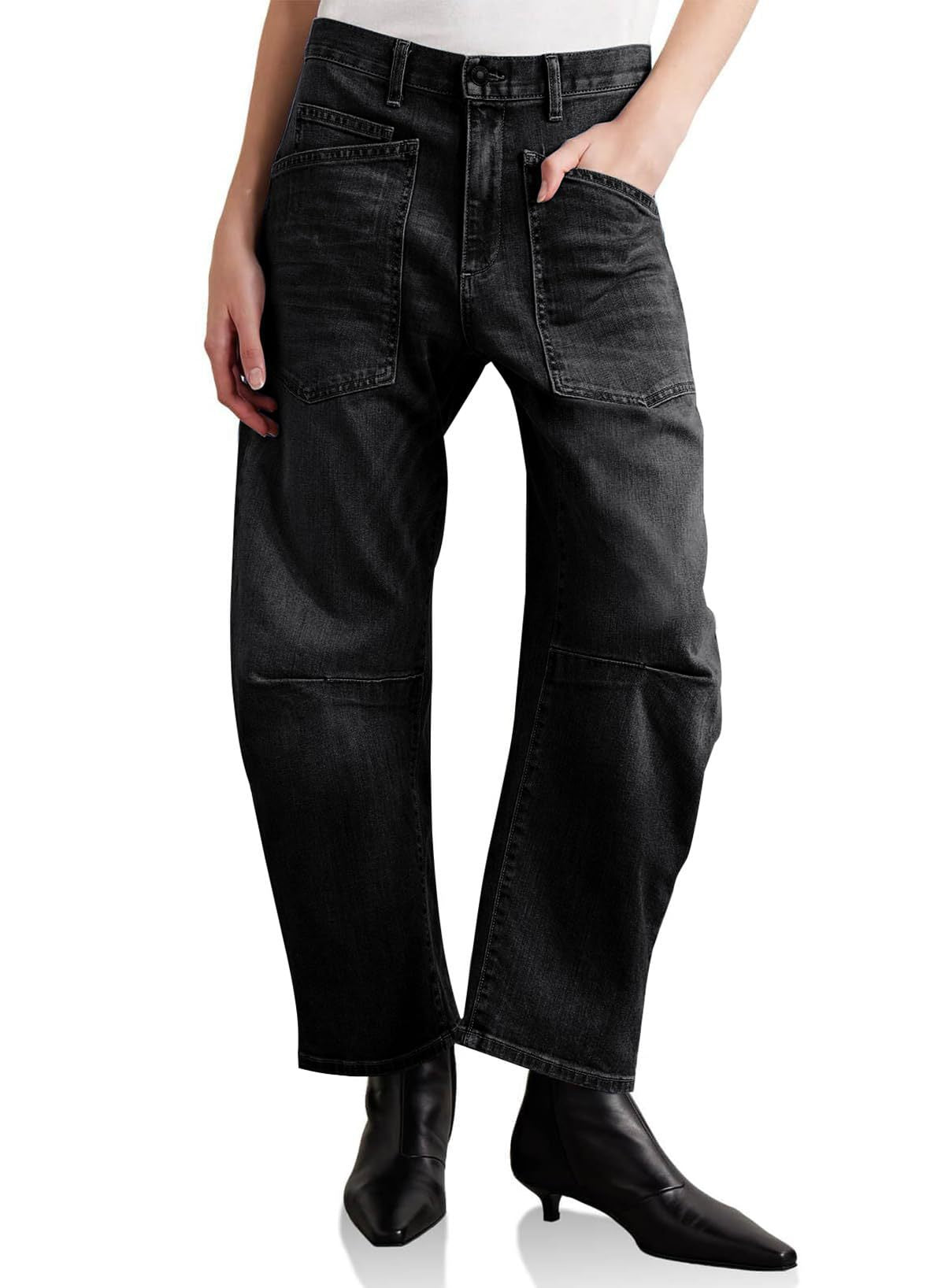 Damen Hohe Bund Jeans Hose mit Taschen