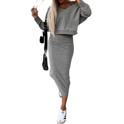 Damen Set Pullover Midi Rock Casual Modern