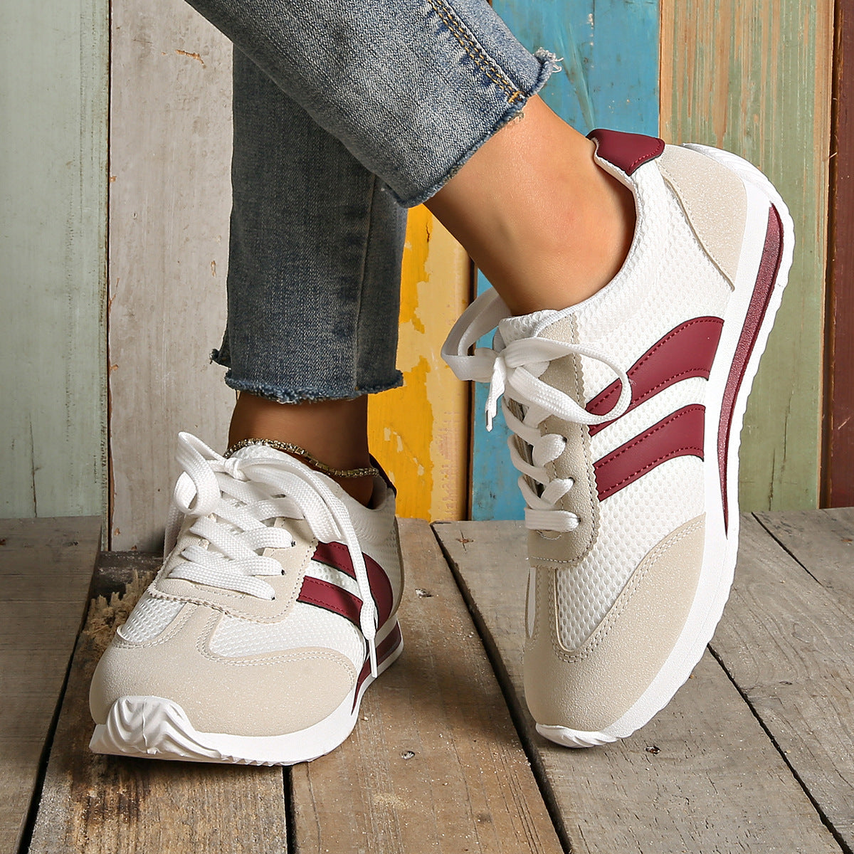 Damen Sneaker Sportlich Atmungsaktiv Mit Mesh-Obermaterial