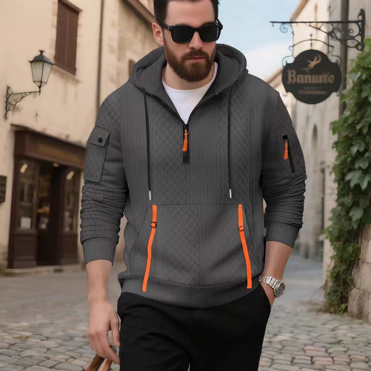 Kapuzenpullover Herren Sportlich mit Reißverschlusstaschen