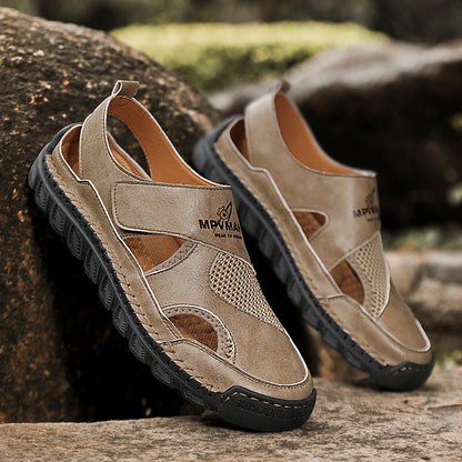 Damen Leder-Sandalen Atmungsaktiv Klettverschluss Verstellbar Sommer