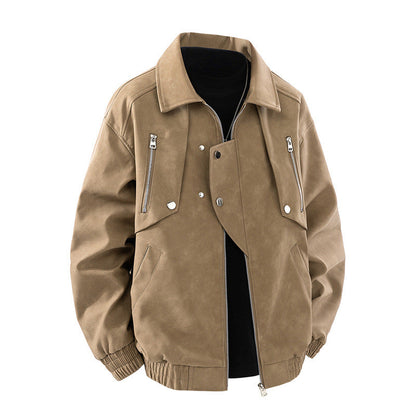 Herren Lederjacke Oversize Stil mit Taschen Schwarz Modern - BerlinGlamour