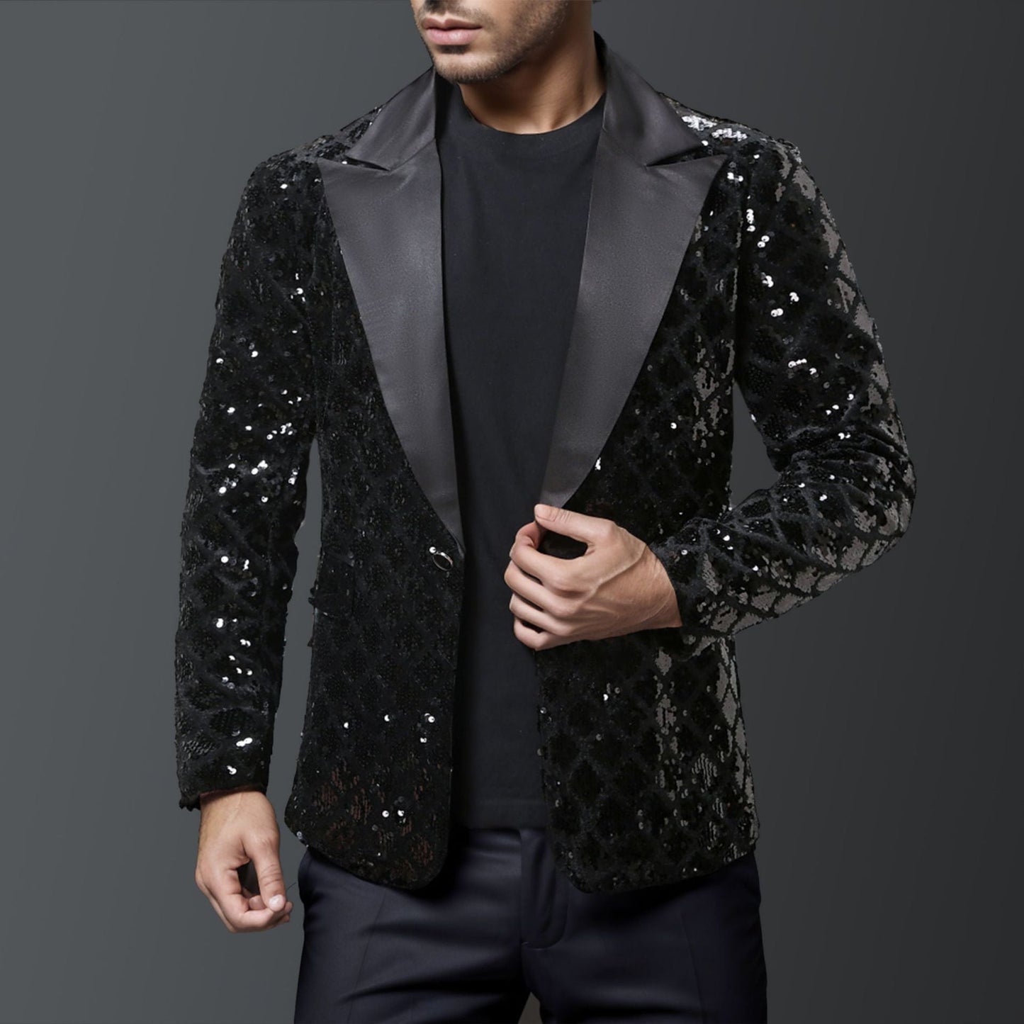 Eleganter Herren Blazer mit Pailletten und Satin-Revers