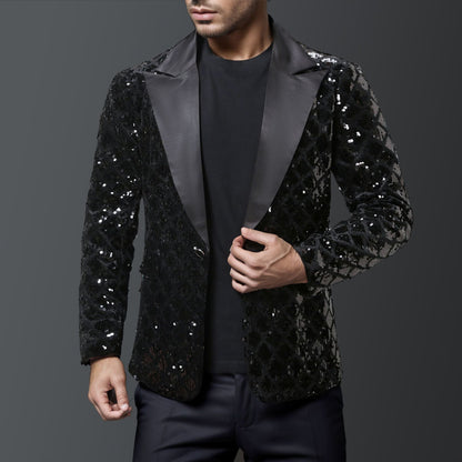 Eleganter Herren Blazer mit Pailletten und Satin-Revers