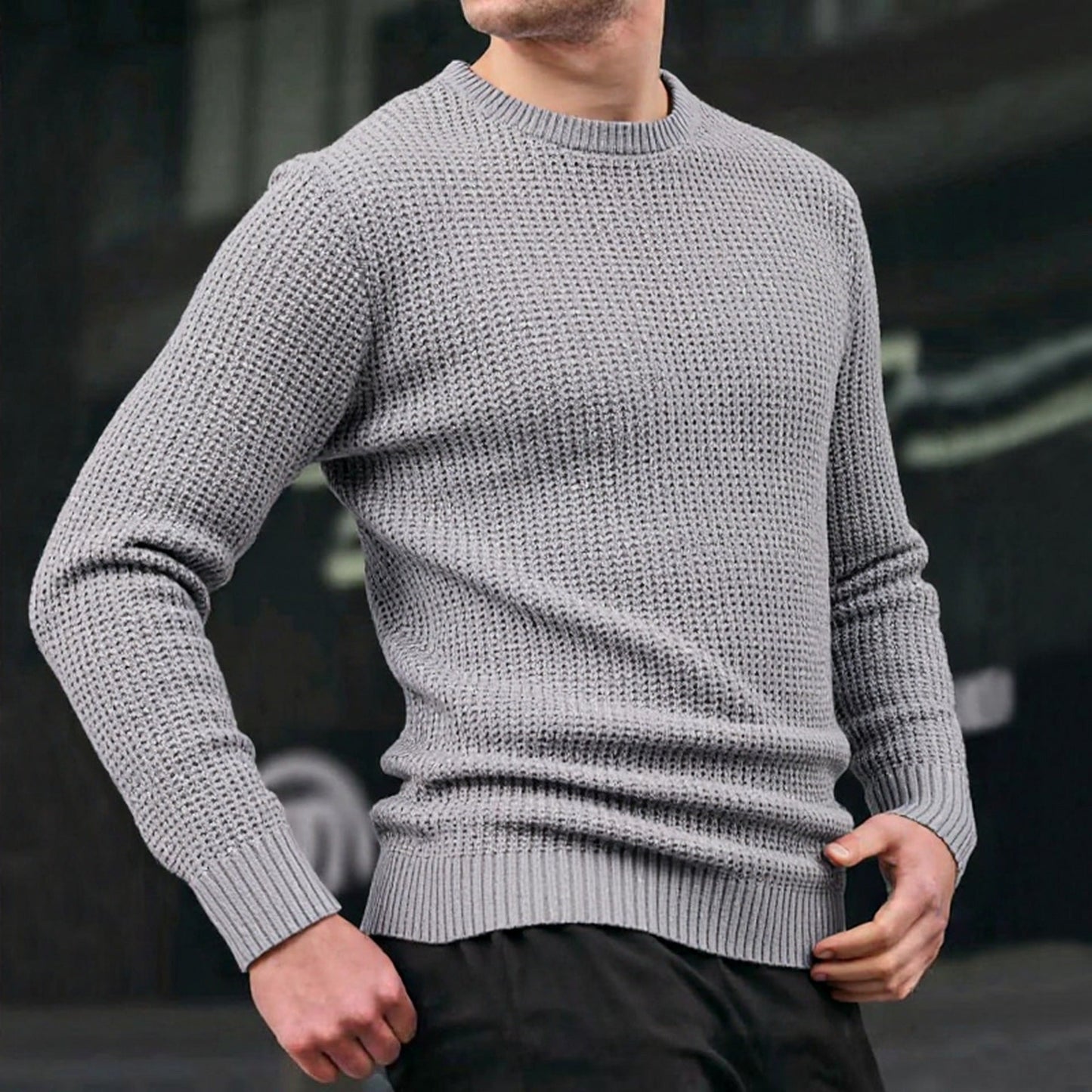 Herren Strickpullover Waffelmuster Bequem Groß