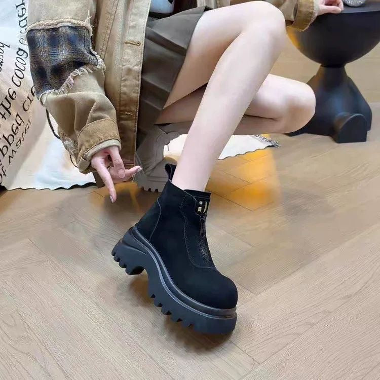 Damen Stiefeletten Plateau Trendy Reißverschluss Robust