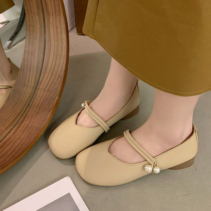 Damen Ballerinas Schuhe mit Riemchen und Perlen