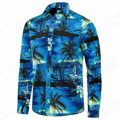 Herren Hemd Langarm Palmenmuster Elegant Modern