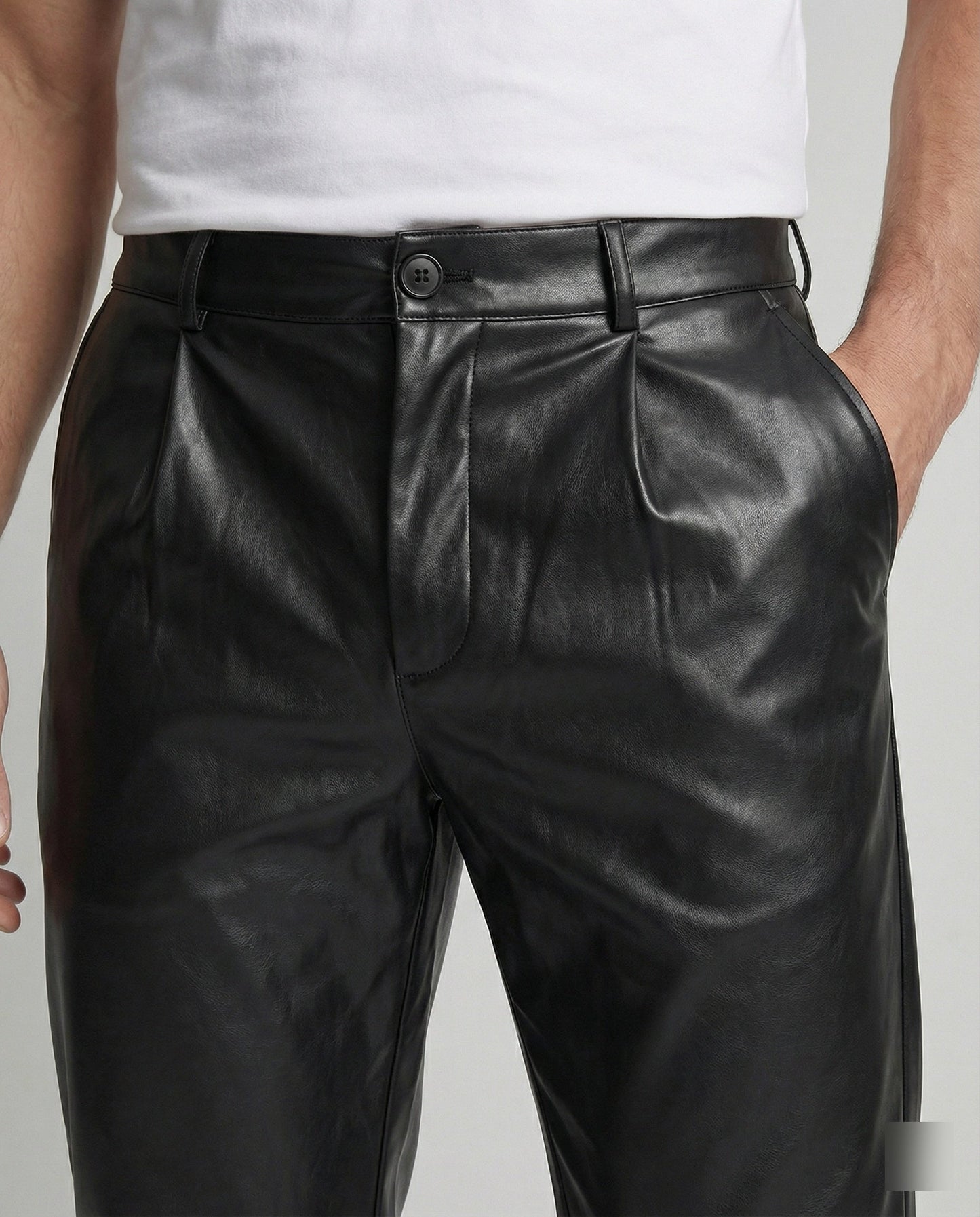 Herren Lederhose Elegant Geschnitten Schwarz