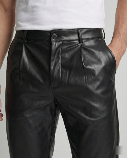 Herren Lederhose Elegant Geschnitten Schwarz